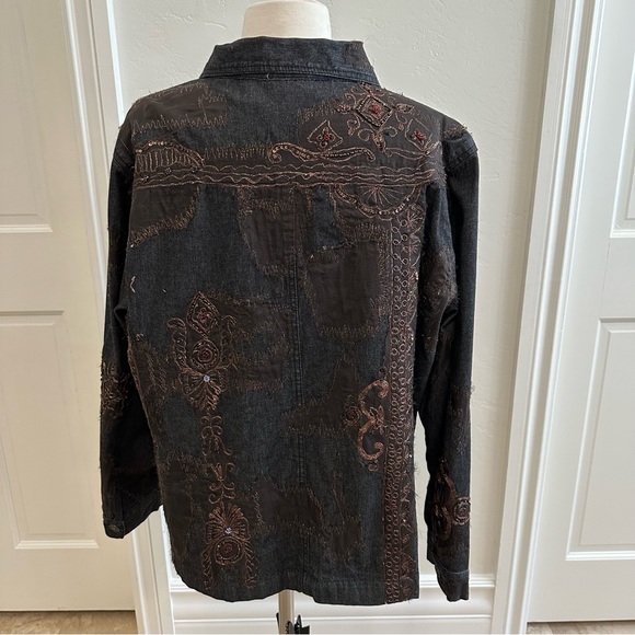 Chico’s jean blazer jacket w/copper embroidery. So much detail. - Picture 2 of 12